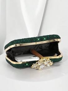 1 pieza KATIKATI Bolso de noche elegante de color verde esmeralda con decoración de cristales de lujo y cierre de cristal, bolso de mano de moda para mujer, adecuado para fiestas formales, bodas, banquetes, regalo ideal para el Día de San Valentín