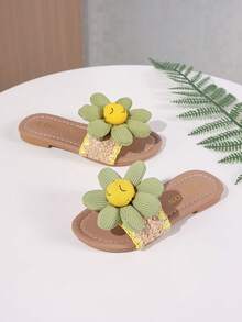 Girls' Summer New Cute Sunflower Flat Open-Toe Fashion Sandals - Gray green - View 5