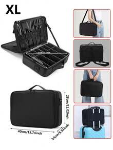 Waterproof Travel Makeup Bag, Professional Makeup Organizer, Portable Makeup Case With Compartments For Cosmetologist, Manicurist, Makeup Artist, Large Capacity, Shoulder Strap, Ideal Gift For Mom, Friends, Teachers, Bridesmaids Graduation Make Up Bag - Black - View 13