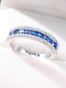 1 st. Elegante asymmetrische rand brede eternity band ring met synthetische kubieke zirkonia, veelzijdig ontwerp voor mannen en vrouwen, geschikt voor dagelijks gebruik, bijeenkomsten, cadeaus voor de feestdagen en geliefden