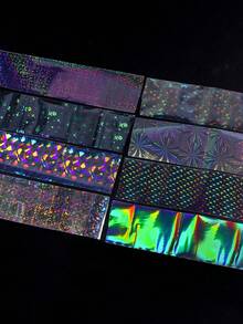 9pcs/Pack Nail Art Stamping Stickers, Laser Pattern, Holographic Design, Gel Nail Decals, Shiny Star Foil Sliders, Nail Art Decorations DIY Accessories