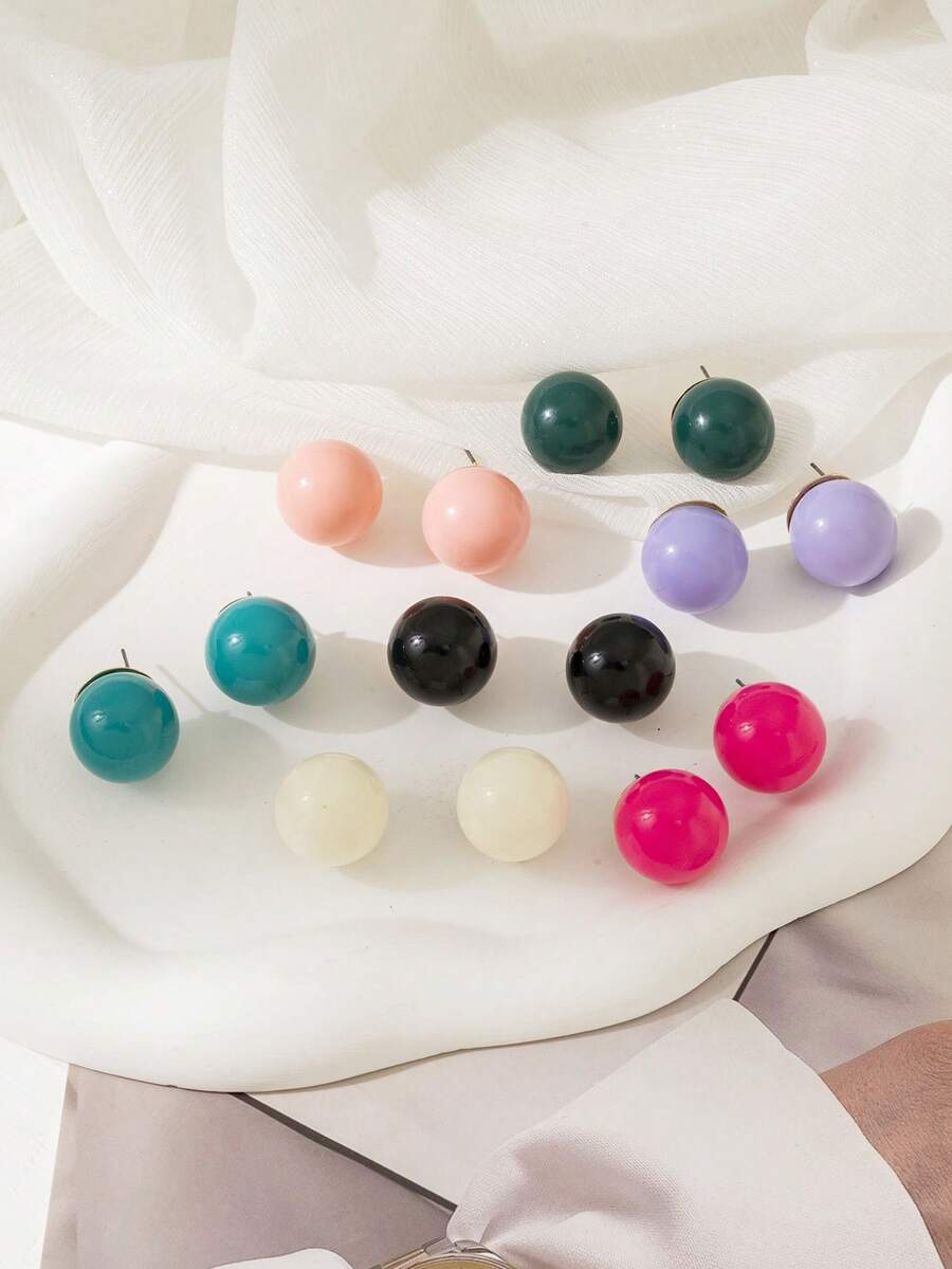 1 对女士简约糖果色圆形耳钉，适合夏季日常佩戴