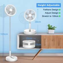 LIPETY Portable Foldable Rechargeable Oscillating Fan - 9" 7200mah Battery Operated USB C Small Fan Remote, Quiet Table Desk Fan Folding Standing Pedestal Fans For Bedroom Rome Office Camping Travel - White - View 2