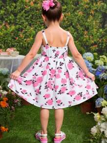 Seven Princess Nouvelle robe d'été décontractée et confortable pour jeunes filles, avec motif floral Ditsy, bretelles spaghetti et taille à cordon. Robe de plage fleurie Ditsy pour les vacances