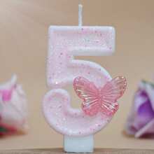 粉色闪光蝴蝶形数字蜡烛，0-9 闪亮数字蛋糕蜡烛，适合生日、婚礼、周年纪念、主题派对 - 淺粉色 - 查看 9
