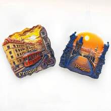 1pc Resin Refrigerator Magnet, Poland, Austria, Czech Landmarks Of Krakow, Hallstatt, Prague, Travel Souvenir, Home Decor Magnets For Bedroom, Kitchen, Wall, Creative Gift