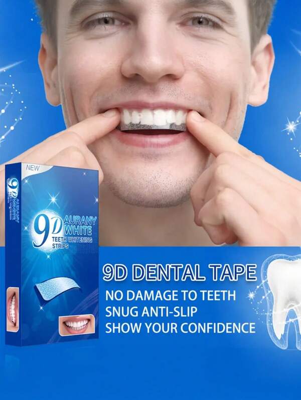 7 pièces/boîte Bandes de blanchiment des dents transparentes 9D avec sourire, facile à utiliser, non irritantes, convient pour un port quotidien