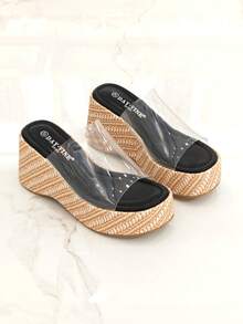 RevReaL Clear Strap Woven Platform Wedge Sandals Fashionable Bohemian Outdoor - Black - View 2