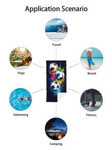 活力足球图案沙滩巾 - 柔软吸水的超细纤维，带有飞溅设计 - 轻便快干 - 非常适合游泳、露营、瑜伽、健身房 - 送给运动迷和旅行者的完美礼物，沙滩配件 | 卡通足球图案 | 超细纤维毛巾夏季旅行、度假浴室装饰海滩必需品