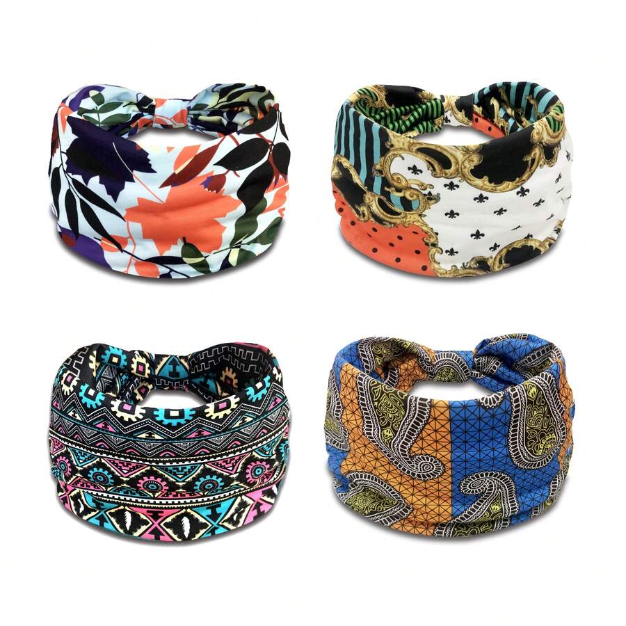 Women Fashion Hair Accessories Headband With Printed Pattern, Comfortable Anti-Slip Sports Hairband, Knotted Decor Headscarf, Elegant Hair Ornament - Multicolor - View 1
