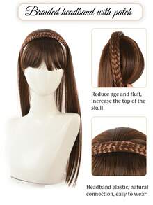 合成假发长直发带头带配件，扭辫头带，适合儿童和女孩日常佩戴，还有生日派对 - 彩色 - 查看 3