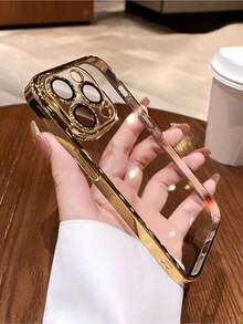 Funda básica para teléfono. Funda transparente con marco de contraste. Compatible con phone 15/15 Pro (1 unidad) - Dorado - Ver 3