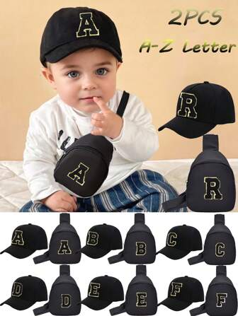 2pcs Kids Baseball Cap With Mini Pouch, Boys/Girls Camping Hat, UV Protection, Strap, Bucket Hat, Suitable For 1-3 Years Old Children