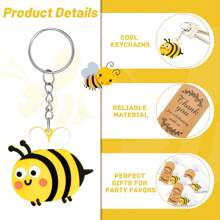 30 Stücke niedliche Bienen Party-Favors, 10 Stücke niedliche Bienen Schlüsselanhänger Party Geschenktüten, Bienen Themen Party Favors Geschenkanhänger mit 10 Stücke Dankeskarten, 10 Stücke Organza Geschenktüten für Gäste, Partyzubehör, Einschulung, Valentinstag
