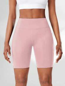 5pcs High-Waisted Sports Shorts With Shaping Belt And Pockets, Solid Color, Medium Stretch, Slim Fit, Summer Knit Fabric, Soft  Short , Adult - 5 cái - Xem 4