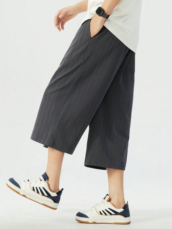 Pantalón de tela de punto de unicolor para tallas grandes con cordón, pierna recta