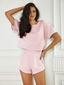 2pcs Striped Casual Sport Sets, With Side Slits, Suitable For All Seasons - Pink - View 4