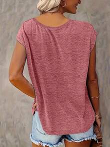 2pcs Solid V-Neck T-Shirts, Casual Short Sleeve Tees For Women, Spring/Summer - Multicolor - View 2
