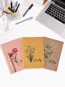 1pc Personalized Notebook, Customizable Notebook With Birthday Flowers And Name, Customized A5 Journal With Personal Name And Flowers, 5.8"X8.3" 100 Sheets 200 Pages,Back To School,School Supplies,Multi-Functional,Ornamental,Reusable,Modern,Colorful,Cute,Vintage,Cartoon,Kawaii,Custom,Personalized,Unique,Customized,Workers,Clients,Students,For Business/Work/Office,For School,Office Decor - Multicolor - View 4