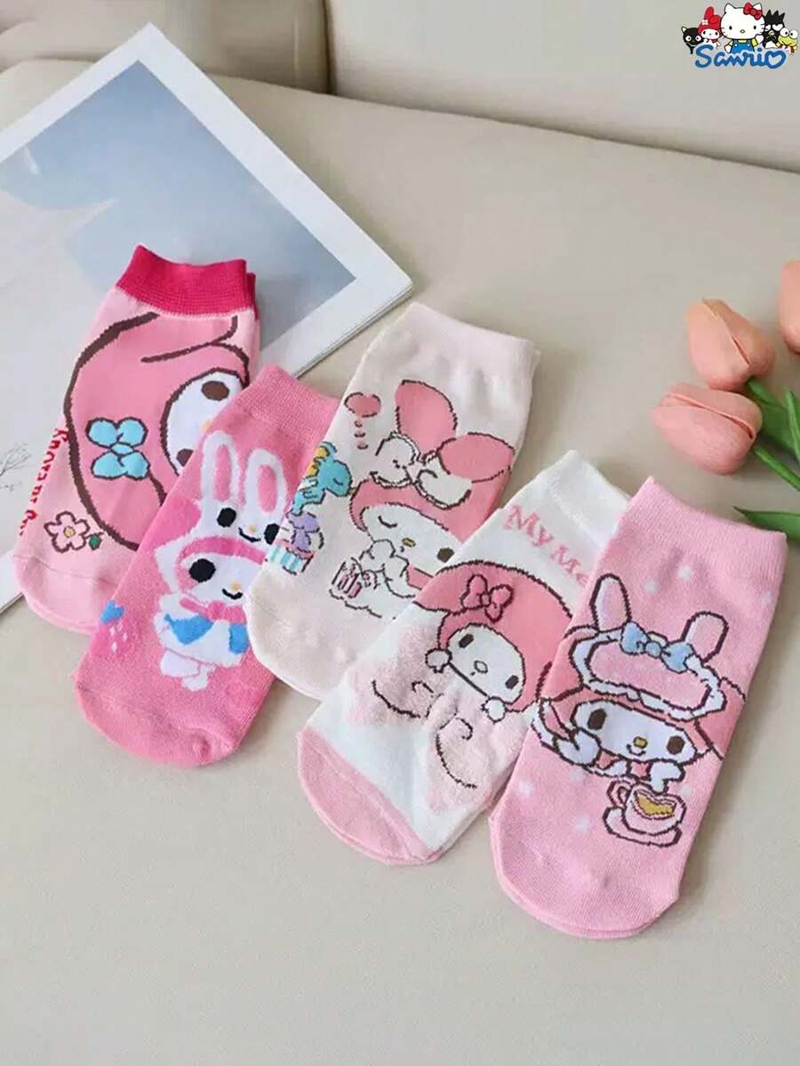 Sanrio 4 Pairs Sanrio Purple Cartoon Net Breathable Mid-Calf Socks