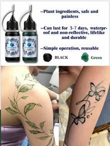 2 szt. szablonów do tatuażu Hollow Tattoo + 2 szt. pisaków do malowania ciała Combo Set, henna do rysowania smoka na ramionach, nadgarstkach, ciele, tymczasowy wodoodporny zestaw szablonów do fałszywych tatuaży, unisex - Wielokolorowe - Zobacz 3