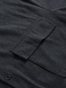New Summer Men's Solid Color Loose Multi-Pocket Button-Up Shirt + Drawstring Shorts Set, Casual Vacation Sports Daily Basic Outfit, 2pcs - Black - View 5