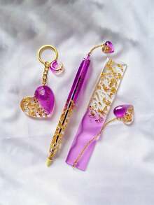 26pcs Transparent Pen & Bookmark Silicone Mold Set Epoxy Resin Casting Molds, DIY Crystal Handmade Stationery Craft Supplies, Hybrid Shape Pens Mould With Tassel & Charm Decor - Style - View 8