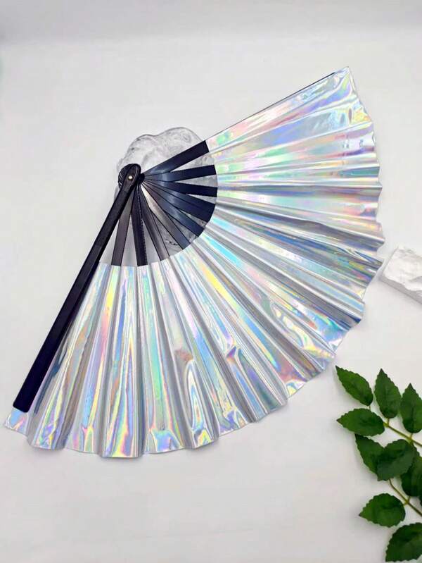 1 pieza Abanico plegable con láser de moda, decoración para fiestas para crear ambiente/ Portátil y ligero para viajar/ Fresco y elegante para salidas de verano/ Accesorio para fotografía que eleva el aspecto/ Accesorio para un estilo callejero elegante y llamativo