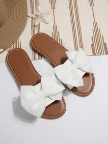 Bow-Knot Sandals Outdoor Fashion Slip-On Slippers Women Non-Slip Beach Slide Sandals, Suitable For Dating, Shopping, Holiday, Beach & Entertainment,Spring Summer Outfits - White - View 7