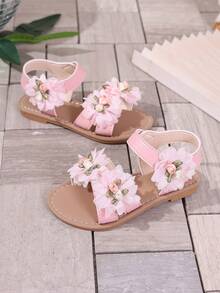 2025 Summer New Sandals Sweet Flower Princess Shoes Hook And Loop Flat Bottom Outdoor Fashion Open Toed Children's Sandals - Pink - View 2