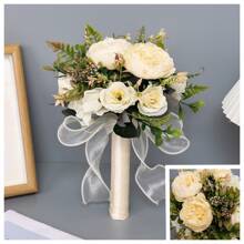 1 Stück künstlicher Rosenstrauß für Braut und Brautjungfern, eleganter natürlicher Stil für Hochzeitsfeier, Fotografie-Dekoration, Sommer-Geburtstags-Geschenke, Schule-Rückkehr-Schul-Utensilien, Zimmer-Dekoration