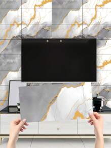 10 pegatinas adhesivas de vinilo de Salpicadero de PVC de mármol artificial autoadhesivo, pegatinas de pared autoadhesivas de corte DIY, resistentes al calor para salpicaderos de azulejos en paredes de baño y cocina, cocina, chimenea, lavadero, paredes de caravana, a prueba de agua, también para sala de estar, dormitorio y pared posterior de TV (5.9/7.87/11.8/15.7/11.4 X 22.4 pulgadas)