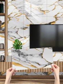 10 pegatinas adhesivas de vinilo de Salpicadero de PVC de mármol artificial autoadhesivo, pegatinas de pared autoadhesivas de corte DIY, resistentes al calor para salpicaderos de azulejos en paredes de baño y cocina, cocina, chimenea, lavadero, paredes de caravana, a prueba de agua, también para sala de estar, dormitorio y pared posterior de TV (5.9/7.87/11.8/15.7/11.4 X 22.4 pulgadas)