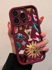 1 pieza Funda de teléfono con amortiguación, cristales de imitación y granate, integrada en TPU, anti-caída, compatible con Apple 16, 15, 14, 13, 12, 11 Pro Max y Series, resistente al agua, a los golpes y a los arañazos