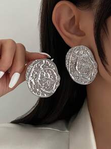 1 Pair Asymmetrical Metal Round Earrings, Minimalist Vintage Elegant Gold And Silver Stud Earrings, Charming Jewelry For Women's Daily Wear