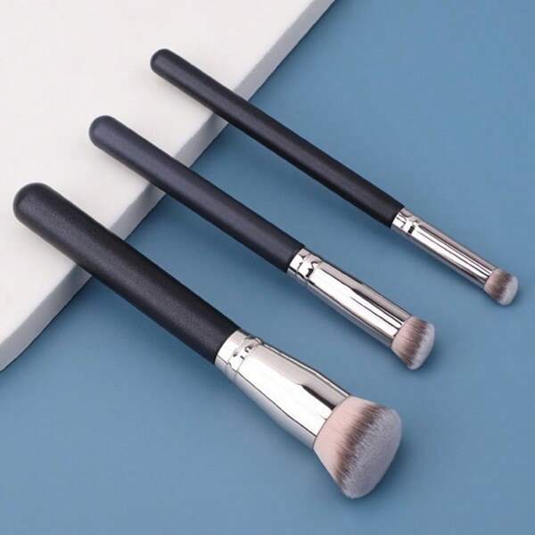 3pcs Professional Makeup Foundation Brush Concealer Under The Eye Mini Oblique Flat Top Kabuki Nose Contour Brush For Concealer Blend Set Polishing Powder Liquid Cream,Round Head Concealer Brush Soft Coarse Hair Full Coverage Concealer Blend Set Polishing Powder Cream Cosmetics Professional Small Makeup Foundation Brush