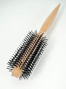 1 pieza Cepillo de cabello redondo para peinar, secar y rizar con mango de madera natural, cerdas de nylon, para peinar, rizar y desenredar el cabello, antideslizante, para uso en seco y mojado, accesorio de peluquería y de viaje para hombres y mujeres