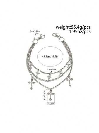 1 件时尚朋克十字腰链，男士个性化魅力多层金属链身体链，用于裤子装饰，节日礼物