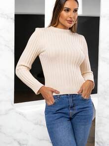Cacharrel Women's Modal Knit Long Sleeve Ribbed Blouse - OffWhite. - View 6