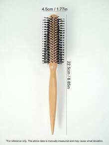 1 pieza Cepillo de cabello redondo para peinar, secar y rizar con mango de madera natural, cerdas de nylon, para peinar, rizar y desenredar el cabello, antideslizante, para uso en seco y mojado, accesorio de peluquería y de viaje para hombres y mujeres