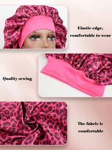 7cm Wide Brim Elastic Band Sleep Cap, Wig Cap Hair Sleep Cap Sleep Bonnet - Hot Pink - View 5
