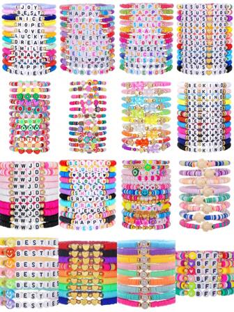 Set da 14 braccialetti in argilla polimerica con decori di frutta e cuori, in stile vivace e carino, con colori casuali, adatti per festival, celebrazioni o regali