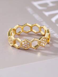 1pc Elegant Simple Square Design Zirconia Stone Ring, Suitable For Ladies As Valentine's Day, Wedding, Anniversary Gift And Daily Wear, Party Occasions