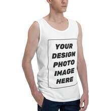 Custom Men's Workout Tank Tops Personalized Sleeveless Pure Cotton Shirts - Add Your Image Photo Design Special Gift - Fitness Gym Running Vest Tee Solid Crew Neck Soft Comfortable Casual Sportswear - 白色 - 查看 2