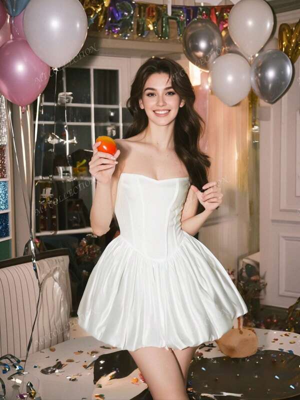 Women's Sexy Sweet Wedding Guest Short Wedding White Skirt Puff Skirt Dress Birthday Dresses For Women Summer Graduation Dress
