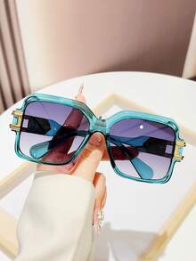 1 件男女通用方形复古街头风 Y2K 拼色时尚眼镜，时尚度假之选 - 彩色 - 查看 7