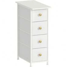 Narrow Dresser Cabinet Vertical Slim Dresser Chest Of Drawers Skinny Storage Tower For Small Spaces Gaps Closet Bedroom Bathroom Small Fabric Drawer Unit (White, 5 Drawers) - White - View 1