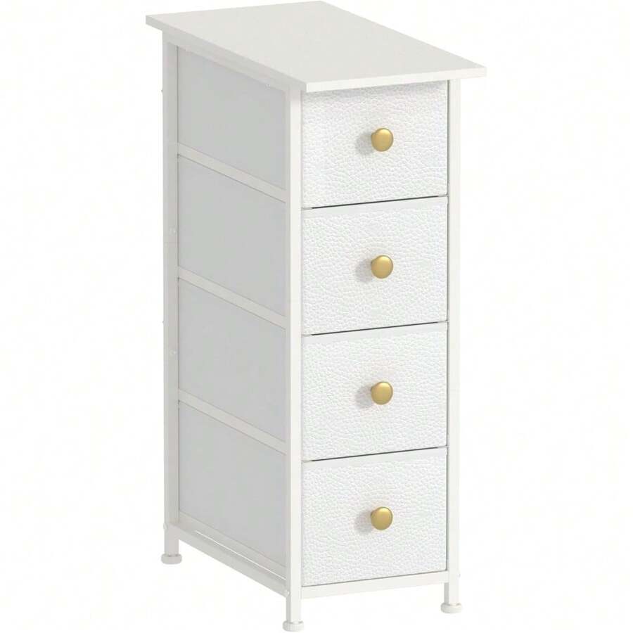 Narrow Dresser Cabinet Vertical Slim Dresser Chest Of Drawers Skinny Storage Tower For Small Spaces Gaps Closet Bedroom Bathroom Small Fabric Drawer Unit (White, 5 Drawers) - White - View 1