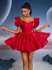 Anymoon Sexy New Fashion Prom Dress,Party Dress With Puff Sleeve Suitable For Music Festivals, Graduations, Homecomings Parties And More - Burgundy - View 8