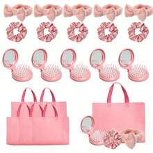 15 件/套睡衣派对必需品套装 - 包括梳子、头带、缎面发带和礼品袋 - 涤纶水疗派对用品，适合过夜派对和团体聚会 - 水疗生日派对和过夜团体